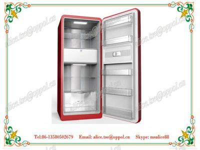 China OP-910 CE Approved Folding Solid Door Manual Defrost Upright Refrigerator for sale