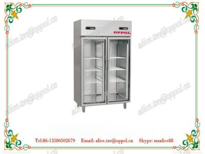 China OP-916 Drug Storage Fan Cooling Double Glass Door Upright Display Refrigerator for sale