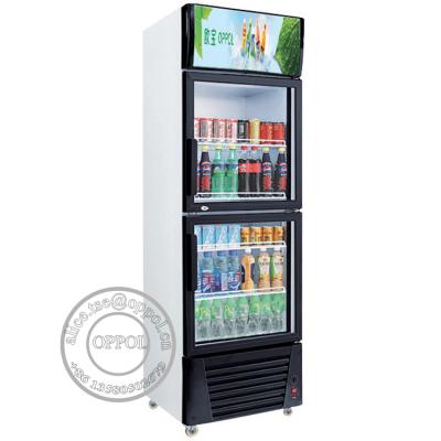 China OP-A302 Vertical Adjustable Thermostat Insulating Glass Door Beverage Display Cooler for sale