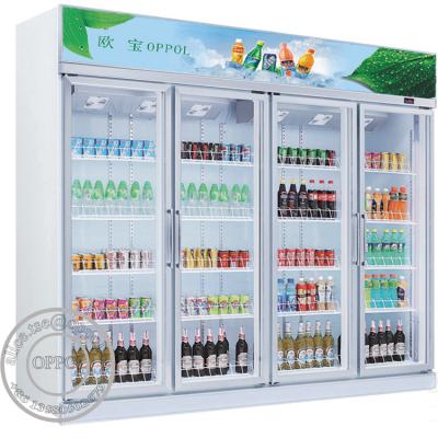 China OP-A406 US Standard Copper Evaporator Glass Doors Supermarket Energy Drink Fridge for sale