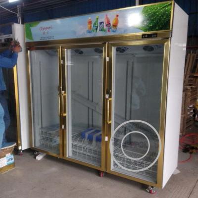 China OP-A408 Triple Glass Door Gold Color Luxurious Supermarket Glass Door Fridge for sale