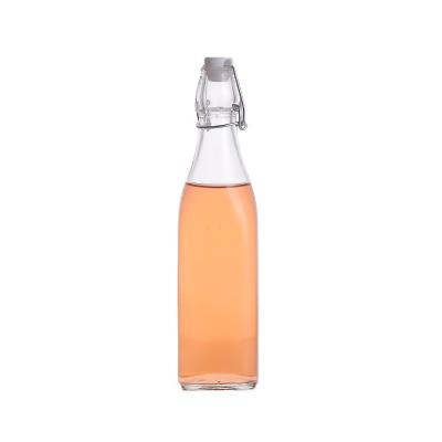 China Custom Empty Wine 1000ml Swing Top 250ml 500m Wine Juice Beverage Glass Bottle With Buckle for sale