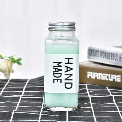 China Wholesale Square Octagonal Milk Tea Beverage Beverage Glass Bottle With Aluminum Lid for sale