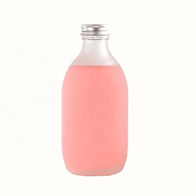 China New 250ml 300ml 500ml Lid Juice Drink Coffee Cold Drink Milk Tea Glass Bottle Portable Aluminum Fruit Bottle for sale