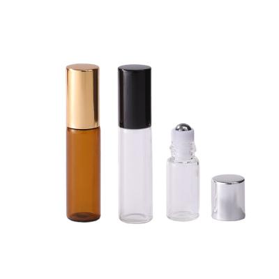 China Hot Sale 1/2/3/5/10ml Cosmetic Essential Oil Perfume Roller Bottles Amber Clear Glass Roll On Bottle for sale