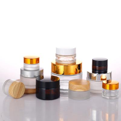 China 5g 10g 15g 20g 30g 50g 100g Frost Cosmetic Cosmetic Glass Jar With Gold Lid For Skin Care Eye Cream for sale