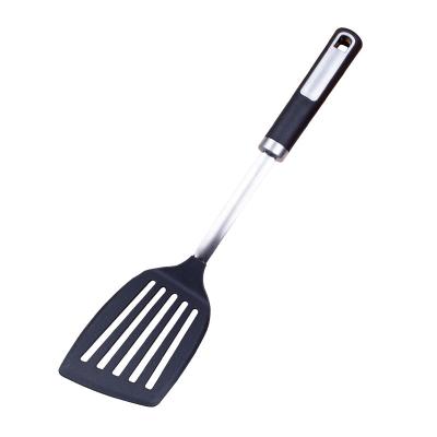 China Sustainable Kitchen Tools Stainless Steel Slotted Turner Can Be Custom Logo Slotted Turner With Black Handle for sale