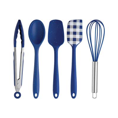 China Sustainable Blue 5 Pcs Kitchen Utensil Set Easy To Clean Silicone Cookware For Cookware Non-Stick Kitchen Gadgets Set for sale