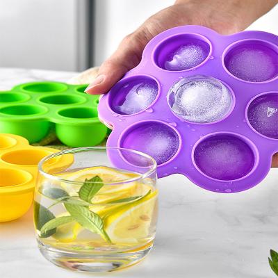 China Recyclable Hot Selling Round Kitchen Tools Ice Tray Mold Silicone 7 Hole Popsicle Mold For Kitchen for sale