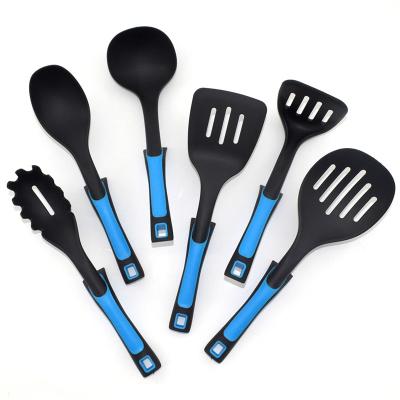 China Sustainable Hot Selling Kitchen Utensils Set Nylon Kitchenware 6 Pieces With Blue Handle Nylon Cooking Kitchen Tools for sale