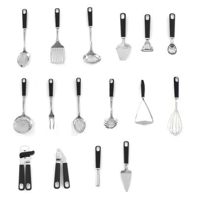 China 16 Pcs Durable Black Non-Stick Stainless Steel Kitchen Utensils Set With TPR Handle Kitchen Cooking Tools for sale