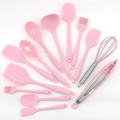 China Sustainable Pink 13 Pcs Non-stick Silicone Kitchen Utensils Set For Kitchen Cookware Set Tools for sale