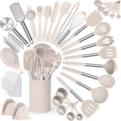 China Sustainable Silicone Kitchen Cookware Set 43 Pcs Cooking Utensils Set With Stainless Steel Handle Kitchen Cookware Set for sale