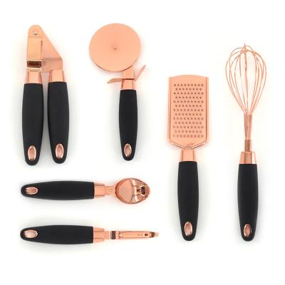 China Sustainable 6 Pcs Rose Gold Kitchen Tool Set Kitchen Accessories Instrument Set Copper Coated Stainless Steel Instrument Set for sale