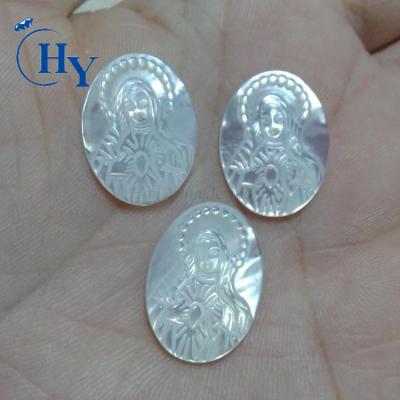 China Europe Engraving Sea Shell Virgin Mary Pearly White Stones for sale