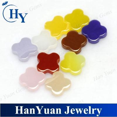 China Color Set Or Fire 6mm Hot Sale 10mm Clover Shape Flat Cut Milky Zircon for sale