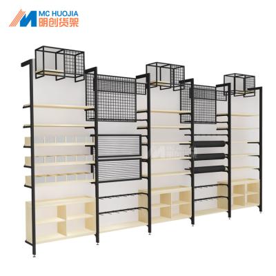 China Miniso style single sided wholesale price of supermarket shelves, supermarket metal shelves, supermarket clothing display racks for sale