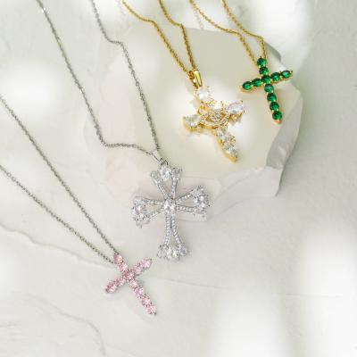 China B036 Crystal Multi Religious Pave Silver Plated Charm Necklace Gold Cross Pendant Necklace For Wholesale for sale