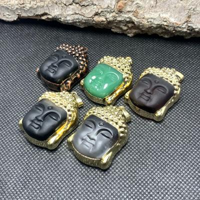 China New Design Europe and America A157 Gold Color Buddha Necklace Quartz Gemstone Buddha Natural Murano Glass Pendant Necklace Chain Necklace for sale