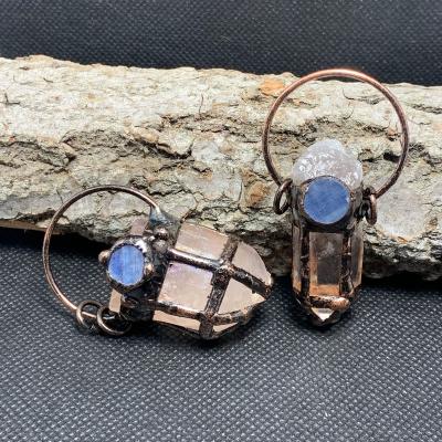 China Wholesale Hot Blue Gemstone Kyanite Pendant Necklace Europe and America A154 Antique Cool Stone Crystal Pendant Necklace for sale