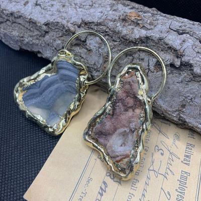 China Europe and America A144 factory price natural agate druzy druzy stone pendant gold plated necklace stone pendant wholesale for sale