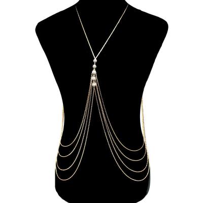 China A011 Environmental Friendly Hot Selling Exaggerated Multi Layers Necklace, Hot Pearl Beads Body Chain Fashion Body Chain for sale