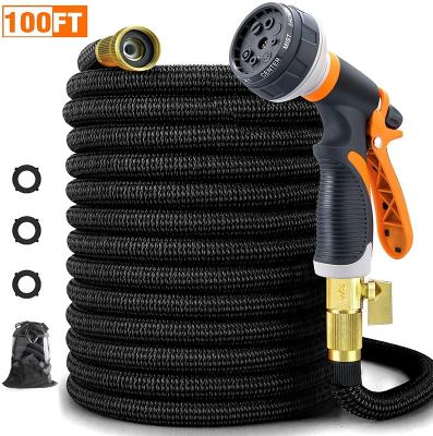 China Soft Handle 100ft Expandable Garden Hose Waterproof Lightweight Water Hose With Extra Strength Doubles Latex Core 3/4 Solid Brass Fittings for sale