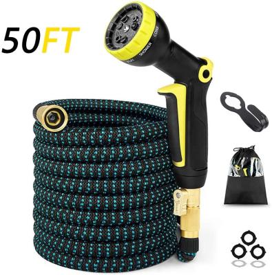 China Adjustable Expandable 50ft Garden Hose, Flexible Water Hose with 9 Function Spray Nozzle, Extra Strength Fabric, 3-Layer Latex, Bendable for sale