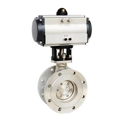 China High Performance PN16 Metal Seat Pneumatic Operated Stainless Steel Double Flange Type 304 Butterfly Valve for sale