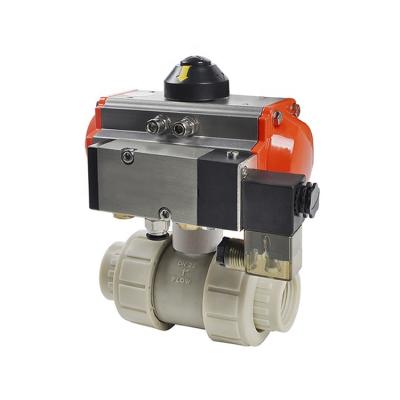 China General PVC 2 Ways Spring Resent Pneumatic Control Actuated Ball Valve With Actuator Air Solenoid Valve for sale