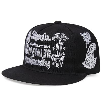 China 2022 Wholesale JOINT Custom Embroidered Snapback Hats Cotton Material 5 Panel Black Snapback Hat Cap for sale