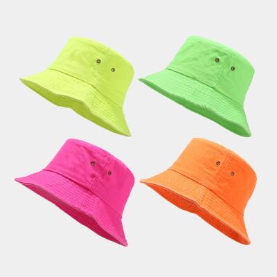 China Wear Bulk Unisex Summer Bucket Hat Fluorescence Color Empty Custom Fishing Bucket Hat for sale