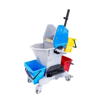 China Hotel Cleaning Multifunctional Hot Selling ECG Plastic Cleaning Trolley Janitor Cleaning Trolley With Bottom Press Bucket Wringer for sale