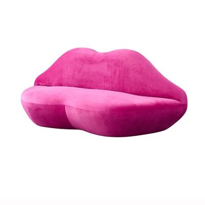 China Modern pink lip shape lip waiting room sofa wedding romantic sex pink velvet fabric lip sofa for sale