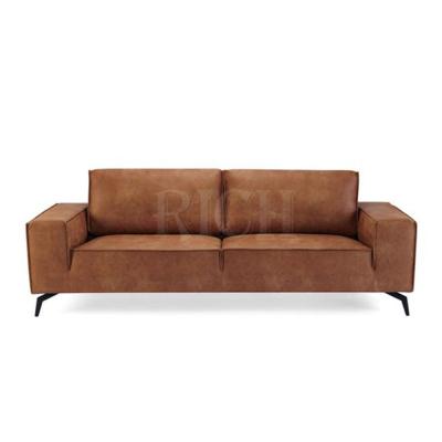 China Soft metal legs loveseat furniture mid century 3 seater sofa soft leather modern luxury living room sofas PU genuine leather sofas for sale