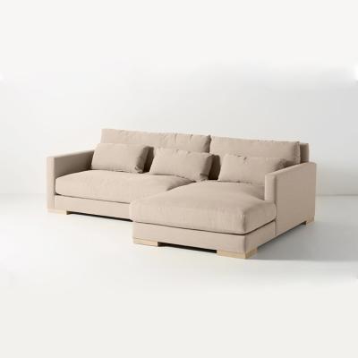 China Modern Modular Wood Designs Cushion Back Sofa Living Room Furniture Beige Modular Fabric Couch Small L Shape Corner Sectional Sofa for sale