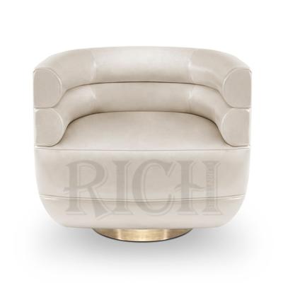 China Swivel Luxury Hotel Lounge Soft Leather Armchair For Living Room Gold Swivel Cream Leather Armchair Small Accent Low Chair for sale