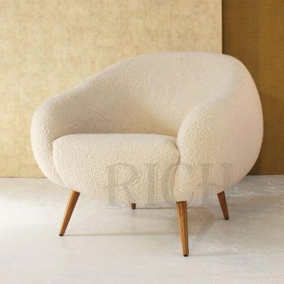 China Classic beige teddy fabric poltrona sofa chair lounger small for bedroom simple fabric teddy living room cafe leisure fabric teddy chair for sale