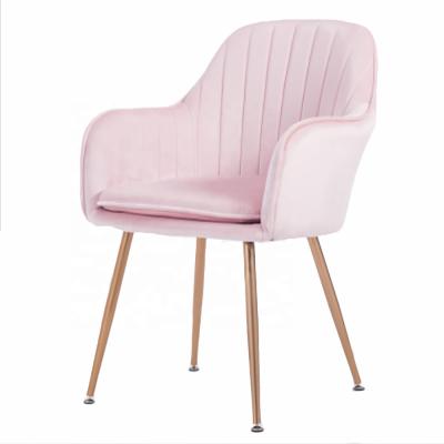 China Channel Quilting Nordic Simple Design Hotel Restaurant Pink Accent Chair With Gold Metal Legs For Dining Using for sale