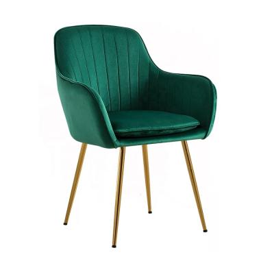 China Modular Leisure Living Room Modern Cheap Armchair Green Velvet Golden Plating Dining Chair for sale