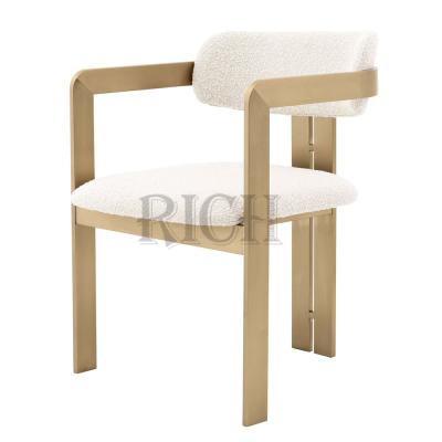 China Mid Century Modern Metal Hotel Chair Teddy Fabric Gold Metal Leg Dinner Chair Furniture Fabric Velvet Restaurant Dining Chair for sale