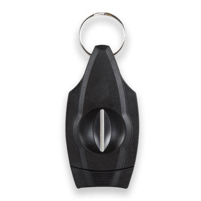 China Eco-friendly Portable Black Logo Cigar Scissor Custom Plastic Cigar V Cutter With Keyring for sale