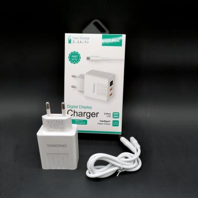 China Portable Wall Charger 2USB Portable Charger 2USB Mobile Phone Adapter Digital Display Quick Charger 3.0 for sale