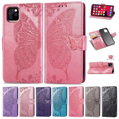 China Shockproof Card Holder Embossed Butterfly Genuine Leather Phone Case For Samsung galaxy 5g F42 A13 M22 Samsung s21 ultra Smartphone for sale