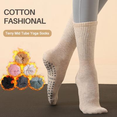 China Wholesale Winter Pilates Ballet Cotton Women Warm Anti-skid Crew Terry Yoga Socks Breathable for sale