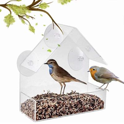 China Viable Easy To Fill And Transparent Hanging Type Clear Acrylic Bird Feeder Bird Food Bowl Part Clear Hanging Bird Cage for sale