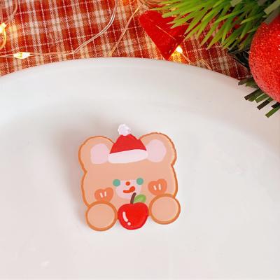 China Wholesale Cute Acrylic Female Acrylic Pins Brooch Pin Badge Christmas Badge Gift Bear Promotional Gift for sale