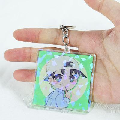 China Anime Detective Conan Personalized Custom Acrylic Square Acrylic Hologram Key Chain Charms for sale