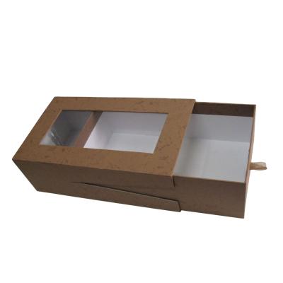 China Good Quality Recycled Materials Pretty Art Paper Make Wine Packaging Gift Paper Box With PVC Window Box And Ribbon Handle for sale