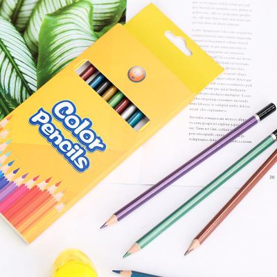 China Custom Wooden Artist Pencils , 12 Color Metallic Pencil Set With Dipped End ZX010042 for sale